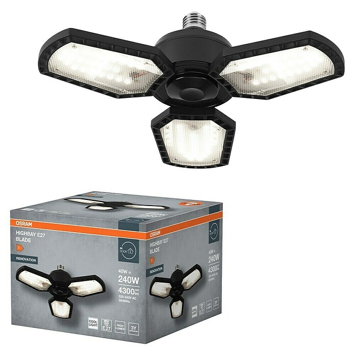 Osram Stropna svjetiljka Highbay Blade  (40 W, D x Š x V: 33,7 x 33,7 x 10,9 cm, Crna, E27) | BAUHAUS
