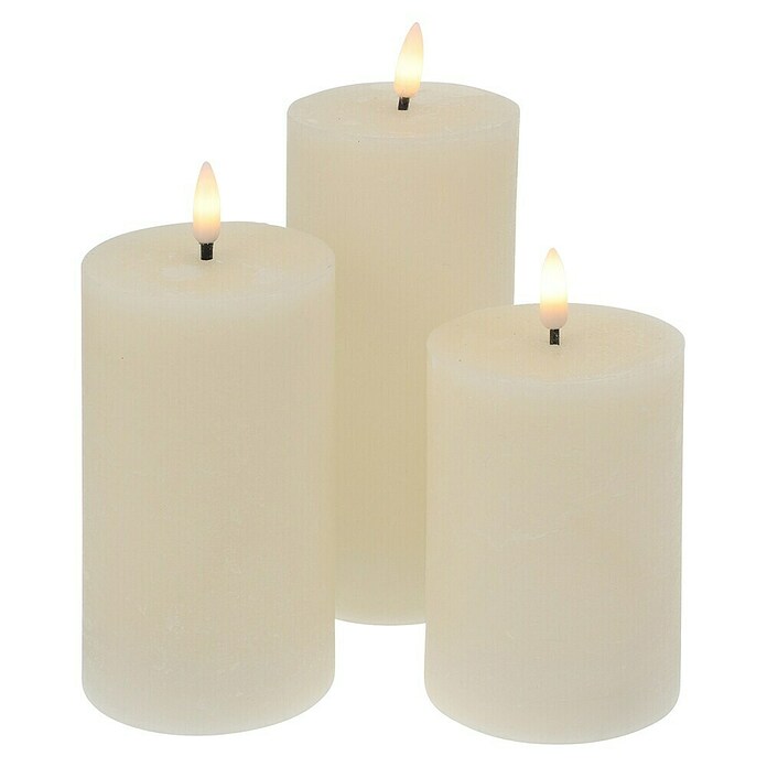Led-kerstkaarsen - Set van 3 stuks (28 cm, Ivoor, Lichtkleur: Warm wit, 3 st.) | BAUHAUS