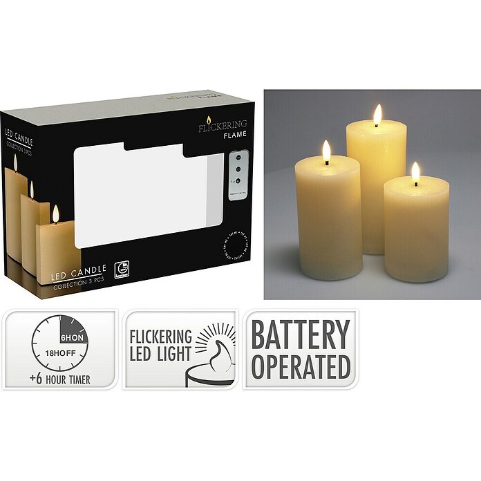 Led-kerstkaarsen - Set van 3 stuks (28 cm, Ivoor, Lichtkleur: Warm wit, 3 st.) | BAUHAUS