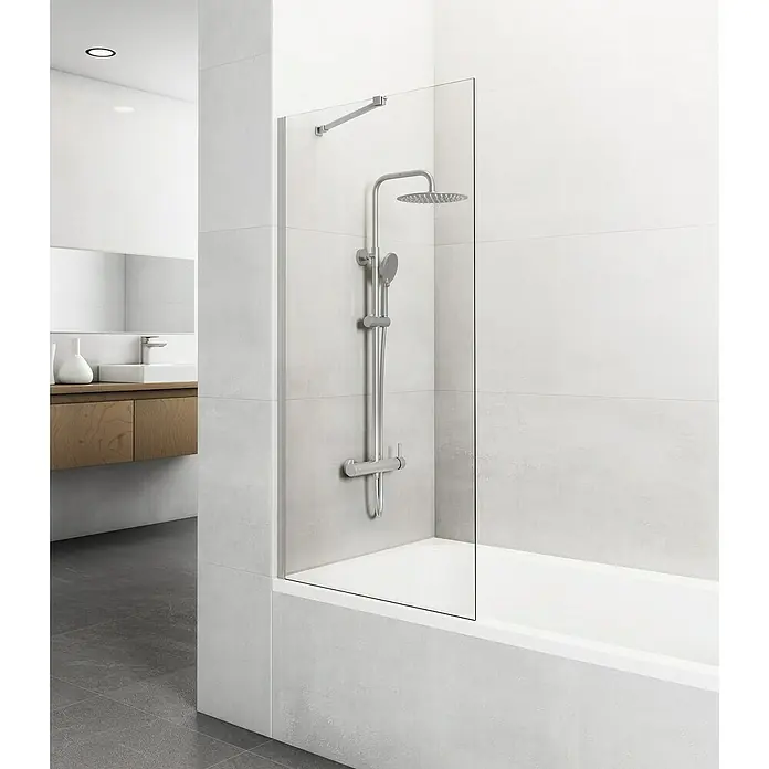 GME Mampara para bañera Screen - An x Al: 85 x 150 cm, Vidrio transparente, Nickel - Elegante baño con una mampara de ducha de vidrio moderna, que proporciona una sensación luminosa y abierta al espacio.