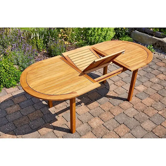 Sunfun Gartenmöbel-Set Diana - 5 -tlg., Akazienholz, Niederlehner ohne Armlehne, Tischplatte ausziehbar - Stimmungsaufnahme