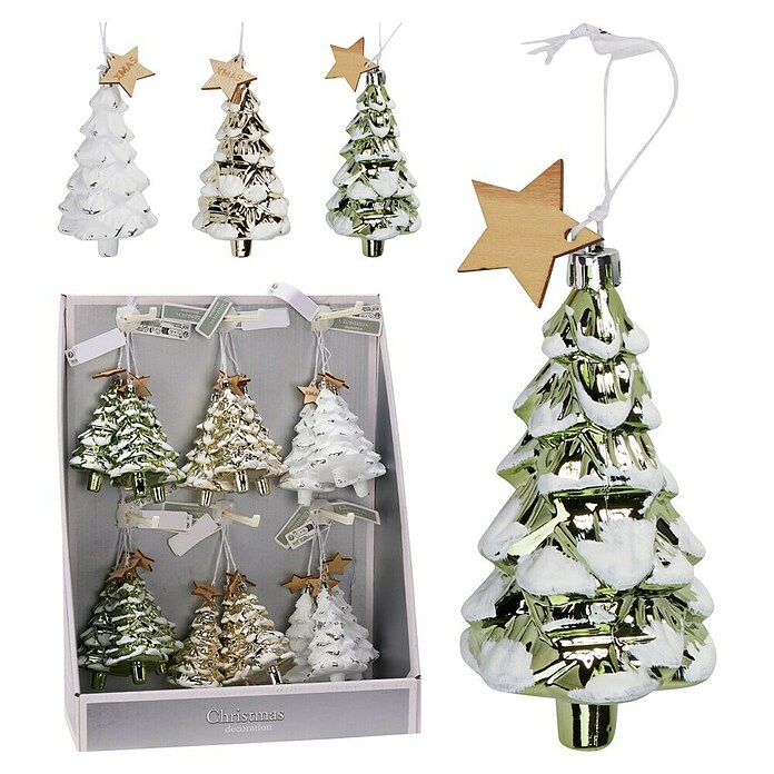 Kerstboomversiering Kerstboom (Groen / Wit, Kunststof, 1 st., 6 x 6 x 12 cm) | BAUHAUS