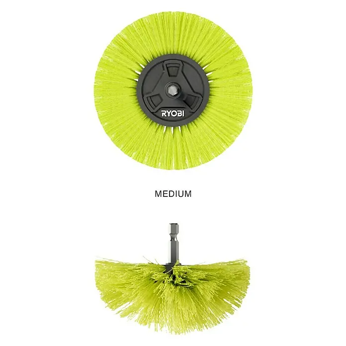 Ryobi Ersatzbürstenkopf RACLRM110 - Standard, Passend für: Ryobi Akku-Reinigungsbürste RSCR4 - Produktbild einer mittelgroßen Ryobi-Bürste mit gelben Borsten und einem schwarzen Befestigungskopf.
