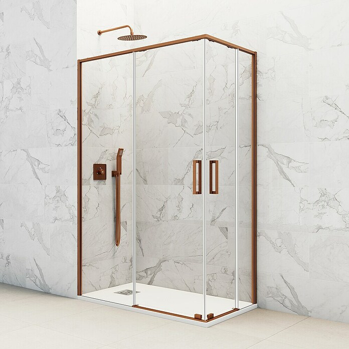GME Mampara de ducha esquinera Twenty (L x An x Al: 90 x 95 x 195 cm, Vidrio transparente, Cobre) | BAUHAUS