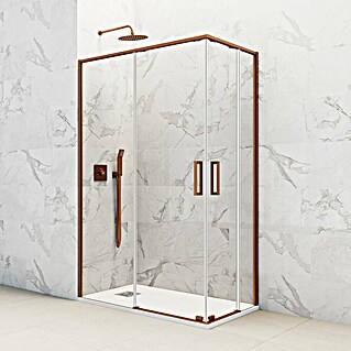GME Mampara de ducha esquinera Twenty (L x An x Al: 90 x 100 x 195 cm, Vidrio transparente, Cobre)