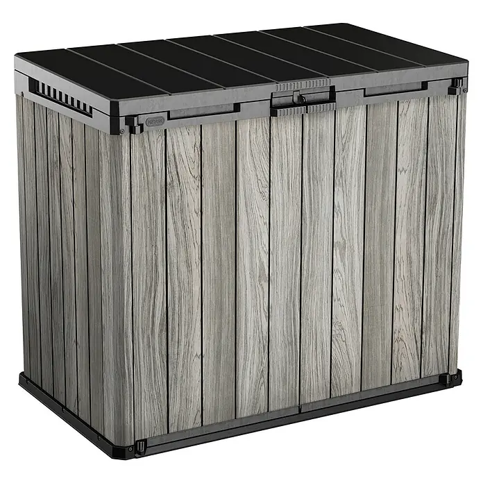 Keter Truhe Store it out Darwin - L x B x H: 80 x 140 x 118 cm, Stormgrey, Kunststoff - Ein wetterfester Keter Aufbewahrungsschrank aus Kunststoff imitiert Holzdesign, ideal für Gartenutensilien und Werkzeuge.