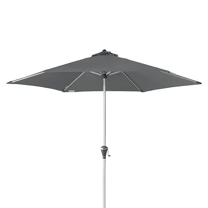 Doppler Active Marktschirm rund Auto Tilt - Anthrazit, Durchmesser Bespannung: 280 cm - Abbildung eines rechteckigen Sonnenschirms in Grautönen mit einem robusten Mittelmast, ideal für Schatten und Stil im Freien.