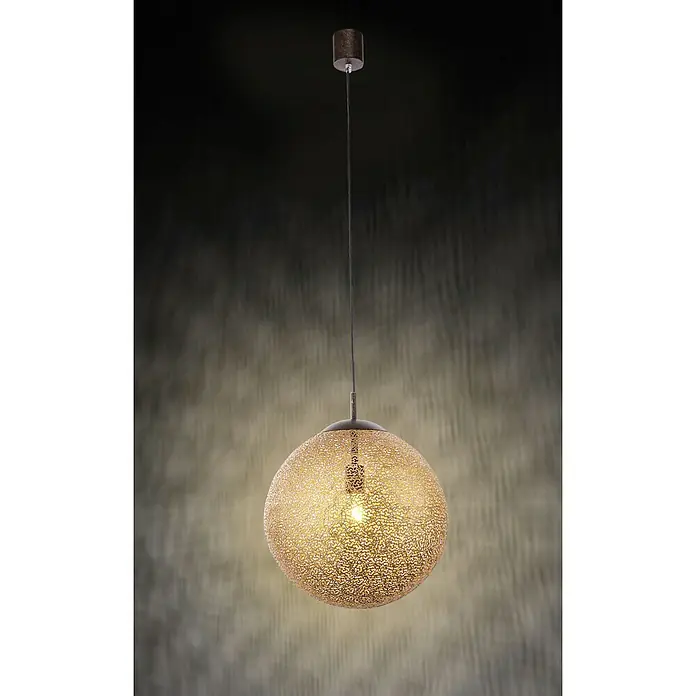 Paul Neuhaus Greta Lámpara colgante redonda - 60 W, Ø x Al: 40 x 150 cm, Marrón antiguo, E27 - Elegante lámpara colgante dorada con un patrón de filigrana. La lámpara proporciona una luz cálida y es un elemento decorativo elegante.