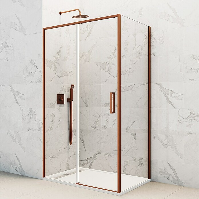 GME Mampara de ducha esquinera Twenty (L x An x Al: 80 x 155 x 195 cm, 77 cm - 155 cm, Vidrio transparente, Cobre) | BAUHAUS
