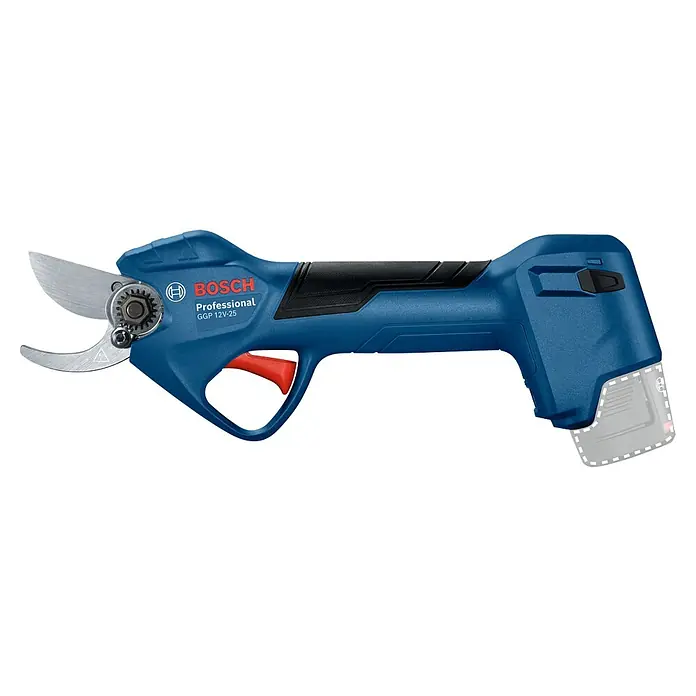 Bosch Professional Akku-Gartenschere GGP 12V-25 - 12 V, Li-Ionen, Ohne Akku, Max. Aststärke: 25 mm - Die Bosch GGP 12V-25 Akku-Gartenschere ist ideal für müheloses Beschneiden von Ästen und Zweigen in Ihrem Garten, mit präzisem Schnitt und einfacher Handhabung.