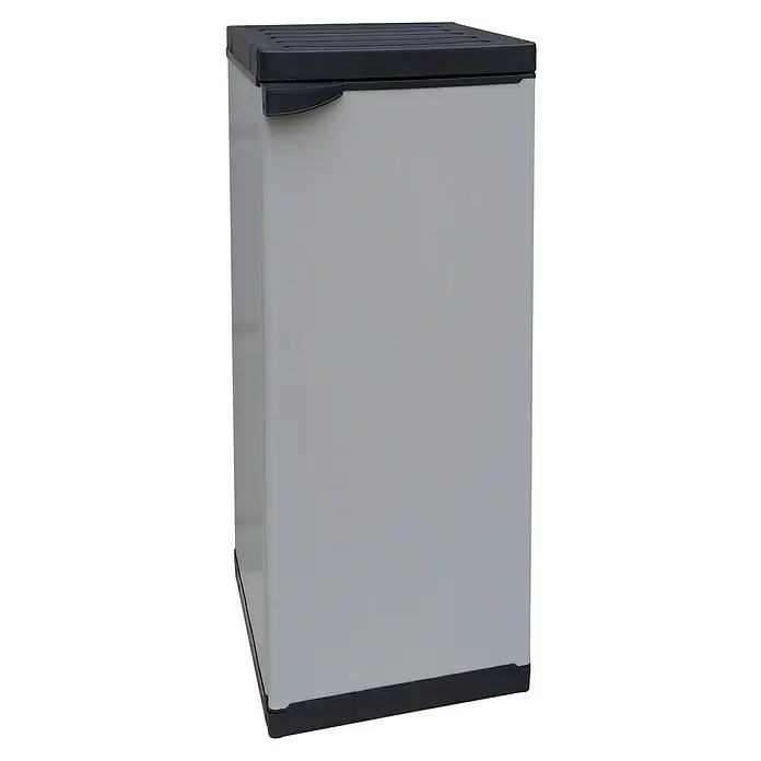 Kunststoff-Mehrzweckschrank - L x B x H: 39,5 x 34 x 85 cm - Das Bild zeigt einen grauen, rechteckigen Garten-Aufbewahrungsschrank mit einem schwarzen Deckel und Boden. Er ist schlicht, aber funktional.