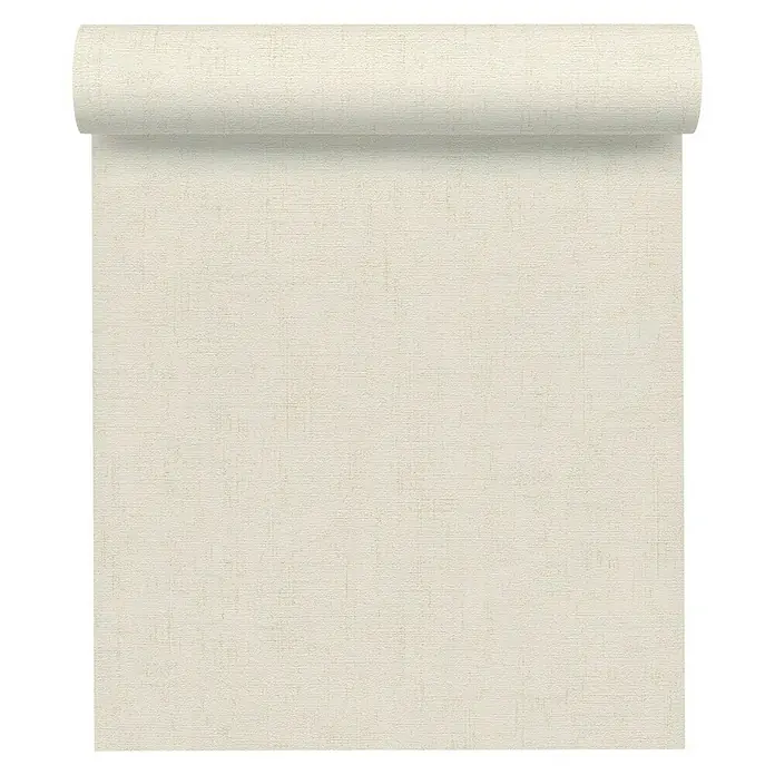 A.S. Création Greenery Vliestapete Borneo - Creme, Uni, 10,05 x 0,53 m - Nahaufnahme einer Rolle beiger Tapete mit dezenter Textur. Ideal für ein stilvolles und gemütliches Zuhause.