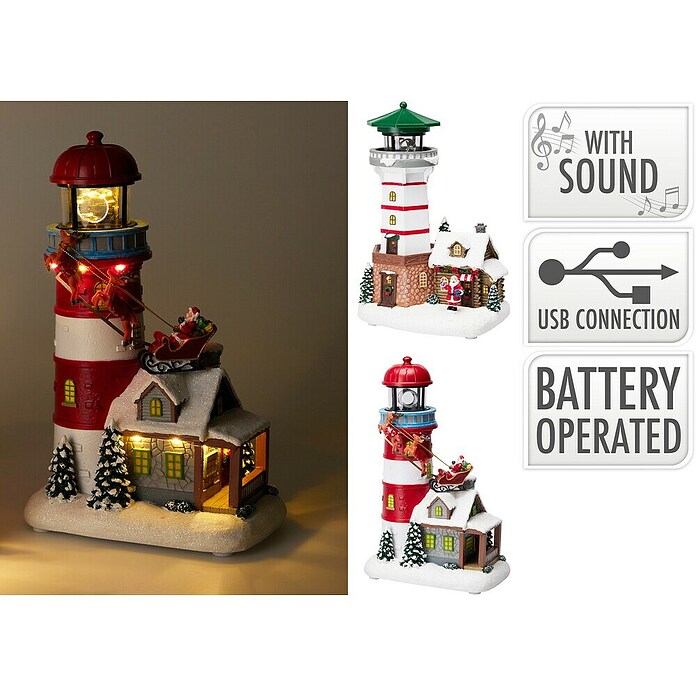 Decoratieve led-kerstverlichting Vuurtoren (Rood / Wit, Met accuvoeding) | BAUHAUS