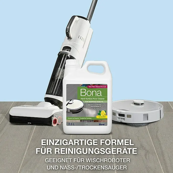 Bona Reinigungsmittel Hartbodenreiniger für Wischroboter - Zitronen&Minze-Duft, 2,5 l, Kanister - Bona Hartbodenreiniger für Wischroboter. Pflanzliche Formel mit Zitronenminze für optimale Reinigung und streifenfreie Ergebnisse.