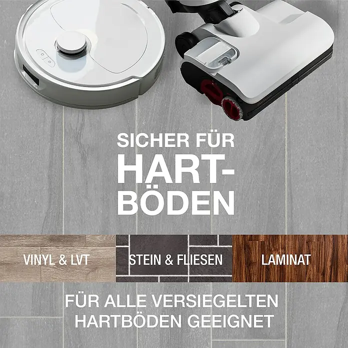 Bona Reinigungsmittel Hartbodenreiniger für Wischroboter - Zitronen&Minze-Duft, 2,5 l, Kanister - Bild von Saugroboter und Staubsauger auf Hartböden, geeignet für Vinyl, Stein, Laminat und alle versiegelten Hartböden.