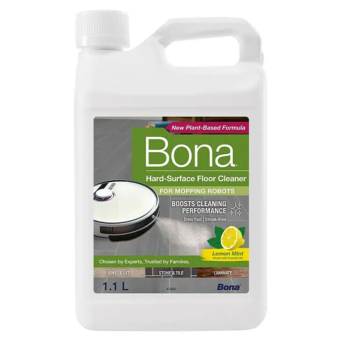 Bona Reinigungsmittel Hartbodenreiniger für Wischroboter - Zitronen&Minze-Duft, 1,1 l, Kanister - Bona Hartbodenreiniger für Wischroboter mit neuer, pflanzlicher Formel und Zitronenminze Duft, für eine effektive und streifenfreie Reinigung.