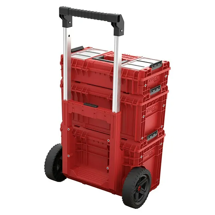 Qbrick System Werkzeugkoffer-Set Prime 5 in 1 Set - L x B x H: 59,5 x 42,5 x 107,2 cm, Polypropylen, 5 -tlg. - Mobiler Werkzeugkoffer: Robuster, roter Werkzeugkoffer mit Rollen und Teleskopgriff für einfachen Transport von Werkzeugen und Zubehör.