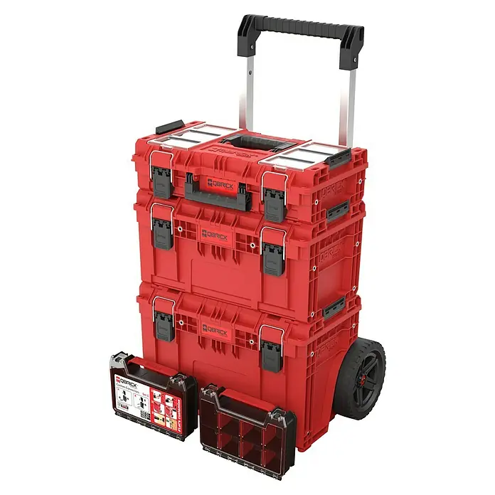 Qbrick System Werkzeugkoffer-Set Prime 5 in 1 Set - L x B x H: 59,5 x 42,5 x 107,2 cm, Polypropylen, 5 -tlg. - Roter QBRICK Werkzeugkoffer mit Rollen und Teleskopgriff für einfachen Transport von Werkzeugen und Zubehör.