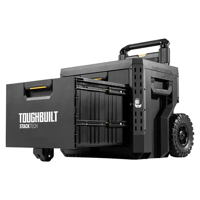 ToughBuilt StackTech Caja profesional con ruedas - An x Pr x Al: 52 x 58,5 x 67 cm, Plástico, Número de cajones: 2 ud. - Imagen de un carro de herramientas Toughbuilt Stacktech con cajones, que muestra su diseño robusto y soluciones de almacenamiento flexibles.