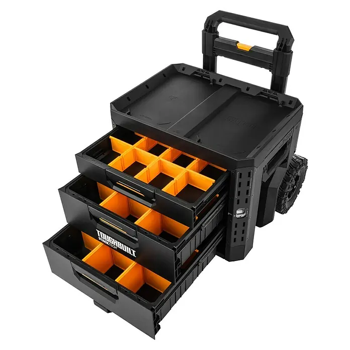 ToughBuilt StackTech Caja profesional con ruedas - An x Pr x Al: 52 x 58,5 x 67 cm, Plástico, Número de cajones: 3 ud. - La robusta caja de herramientas Stacktech con ruedas, cajones y compartimentos, ofrece un almacenamiento óptimo para herramientas y accesorios.