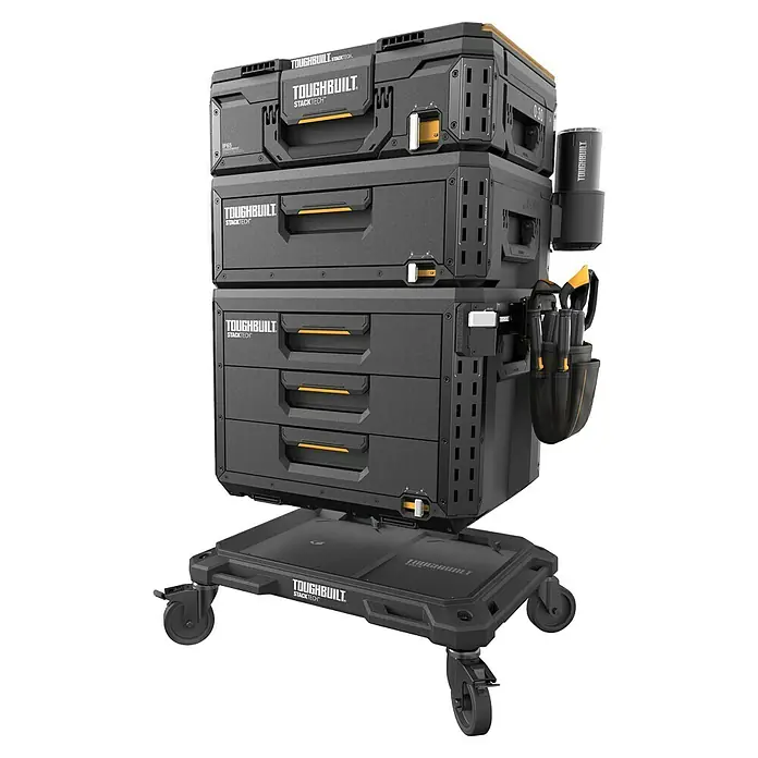 ToughBuilt StackTech Base con ruedas TB-B1-T-10-BEA - L x An x Al: 48 x 60,7 x 19,3 cm, Capacidad de carga: 113 kg - Imagen del sistema de almacenamiento de herramientas Toughbuilt Stacktech, que ofrece un almacenamiento y organización robustos para profesionales.