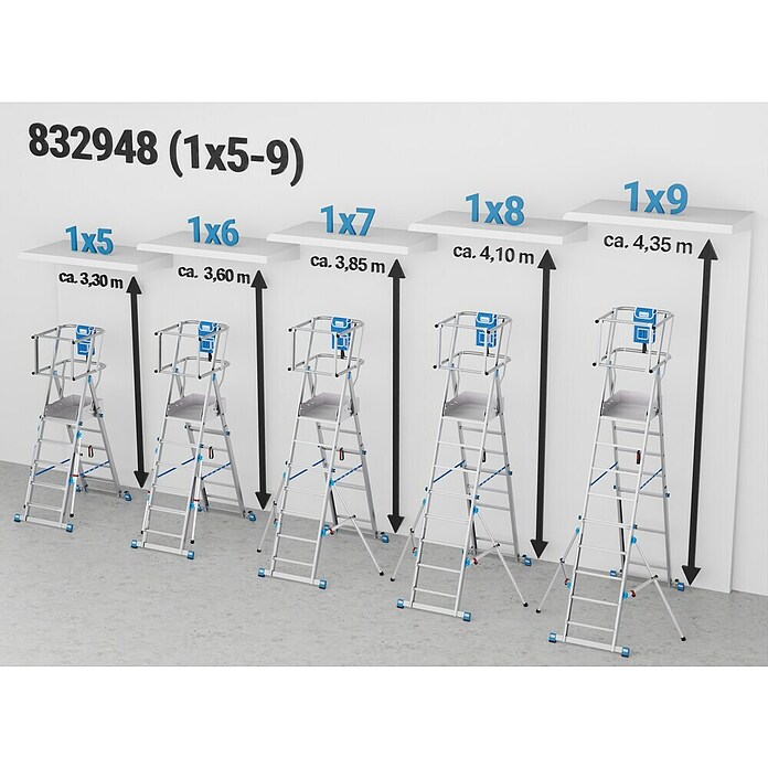 Krause Sprossen-Gelenk-Teleskopleiter Skymatic 5-9 Sprossen (Arbeitshöhe: 4,35 m, Anzahl Tritte: 9 Stk., Aluminium) | BAUHAUS