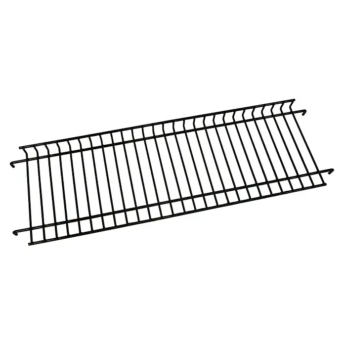 Kingstone Warmhalterost Cliff Black Edition - Passend für: Kingstone Gasgrill Cliff 3000/3500 Black Edition - Nahaufnahme eines schwarzen Gartenzauns aus Drahtgeflecht, der sich ideal für den Außenbereich eignet. Er bietet Schutz und Privatsphäre.
