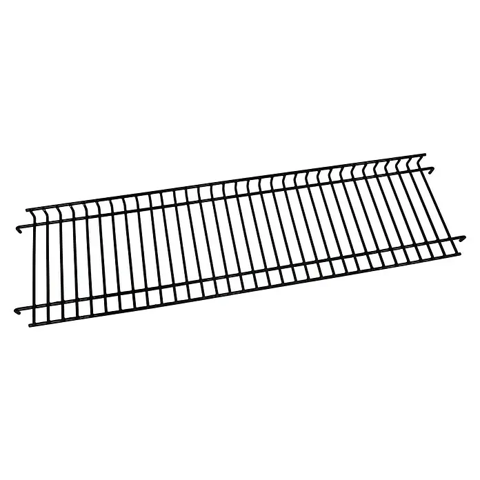 Kingstone Warmhalterost Cliff Black Edition - Passend für: Kingstone Gasgrill Cliff 4500 Black Edition - Draufsicht auf ein einzelnes, schwarzes Zaunpaneel aus Drahtgeflecht. Das Zaunpaneel ist detailliert und aus Metall.