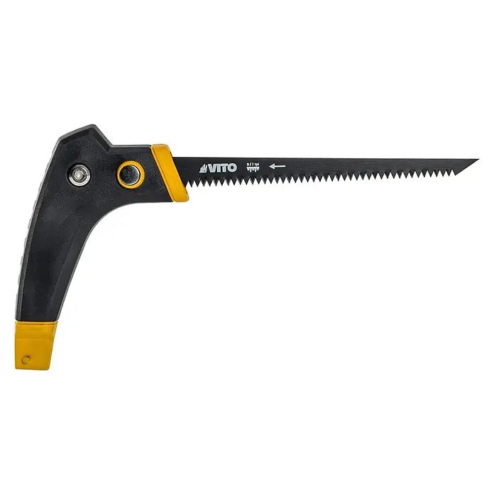 Vito Sierra de arco VIS3E1 - Largo: 300 mm, Acero HSS Bimetal/Caucho - Sierra de arco VITO. Ideal para cortes precisos, diseño robusto con detalles amarillos y hoja afilada para diversas tareas de aserrado.