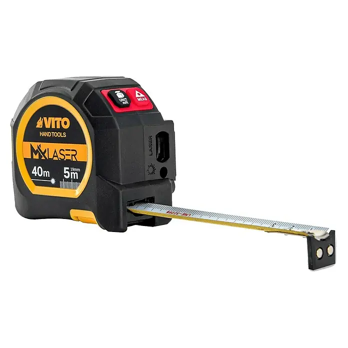 Vito Cinta métrica extensible VIFMML40 - Largo: 5 m - Imagen de una cinta métrica láser VITO MX, de 5 m de longitud y 40 m de distancia láser para mediciones precisas.