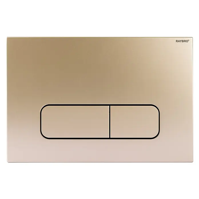 Betätigungsplatte Mocha Typ 2 - Bronze Gold, 2-Mengen-Spülung - Nahaufnahme einer RAYBRO Betätigungsplatte für die WC-Spülung in Gold mit zwei Tasten.