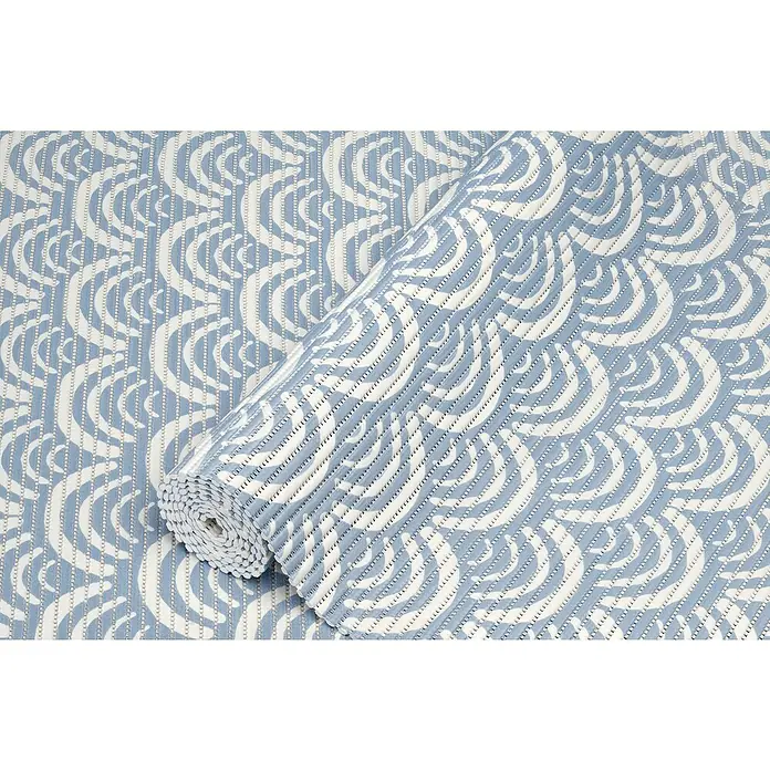 D-c-fix Bodenmatte Meterware Floor Comfort - Porcelain, Breite: 65 cm - Ein aufgerollter Wachstuch mit einem verspielten Muster aus weißen Halbmonden auf blauem Grund. Perfekt zum Basteln und Dekorieren.