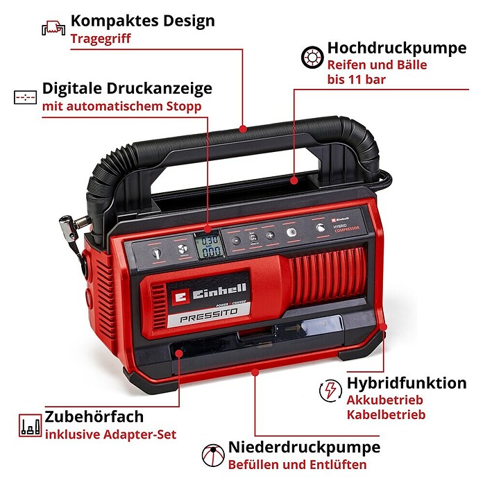 Einhell Power X-Change 18V Hybrid-Kompressor 18/25 (19 V, Ohne Akku, 11 bar) | BAUHAUS