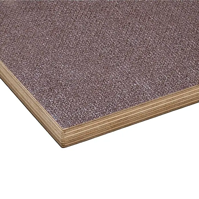 Siebdruckplatte Twin - Birke, 2.500 x 1.250 x 12 mm - Nahaufnahme einer braunen Siebdruckplatte, die die Holzstruktur und die widerstandsfähige Oberfläche zeigt.
