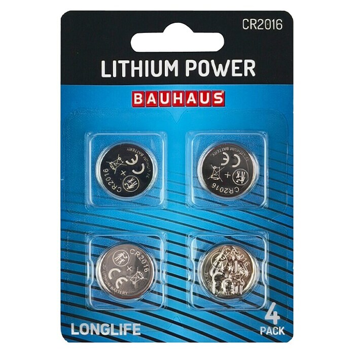 BAUHAUS Plosnata baterija Lithium Power CR2016  (CR2016, 4 Kom.) | BAUHAUS