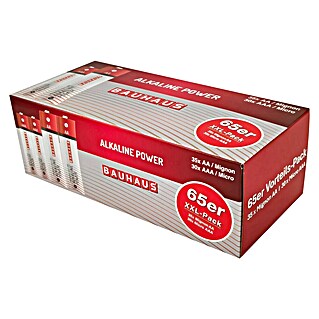 BAUHAUS Alkaline batterij 65er-Pack AAA Micro + AA Mignon (1,5 V, Aantal: 65 st.)