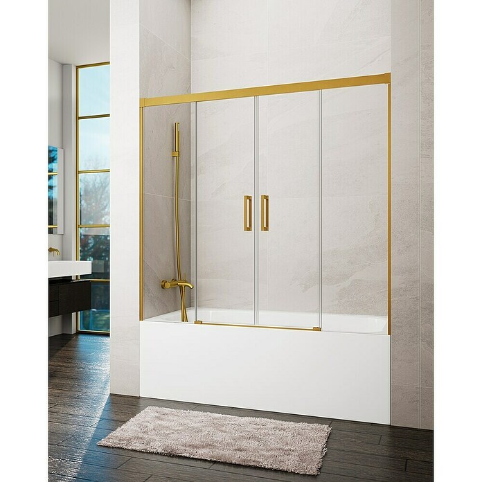 GME Mampara para bañera Basic Spazio (An x Al: 170 x 150 cm, Vidrio transparente, Oro) | BAUHAUS