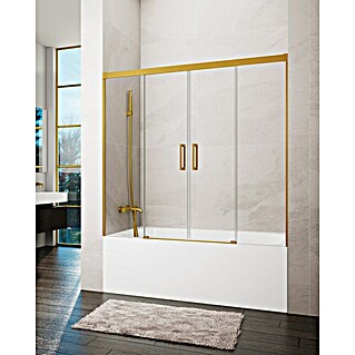 GME Mampara para bañera Basic Spazio (An x Al: 160 x 150 cm, Vidrio transparente, Oro)