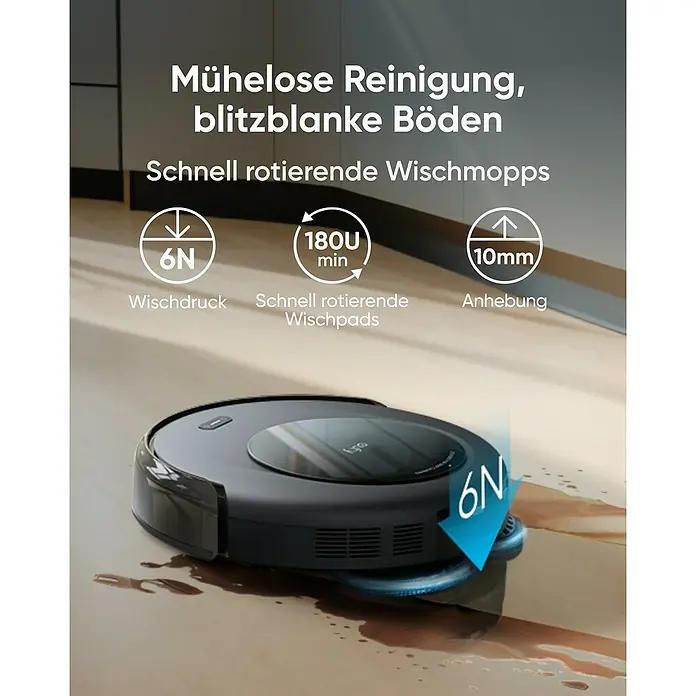 Eufy Saugwischroboter Omni C20 - Saugkraft: 7.000 Pa, Akkulaufzeit: 160 min - Der Eufy Wischroboter sorgt mit rotierenden Wischmopps und 6N Wischdruck für mühelose Reinigung und blitzblanke Böden.