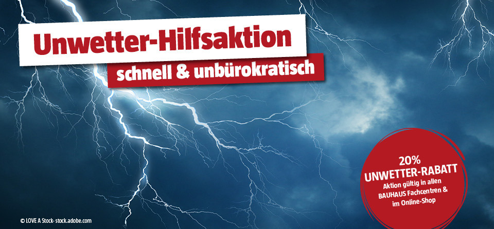 BAUHAUS Unwetter-Hilfsaktion mit 20% Rabatt