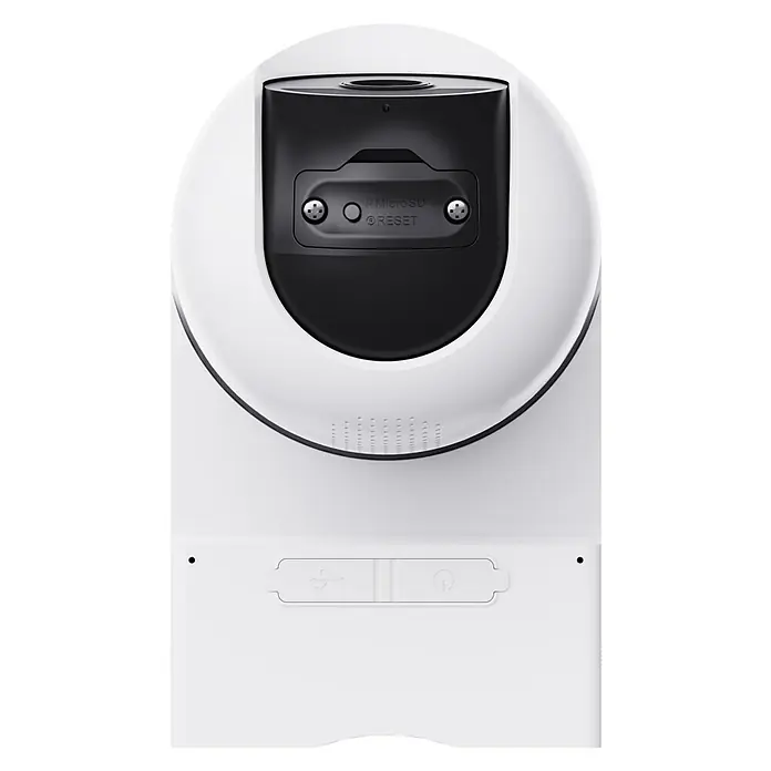 EZVIZ Cámara de vigilancia HB8 Lite Torreta - Blanco, Ángulo de detección: 90 °, Alcance de detección: 12 m - Un primer plano de una cámara de seguridad blanca con una lente negra y varios puertos y tornillos visibles.