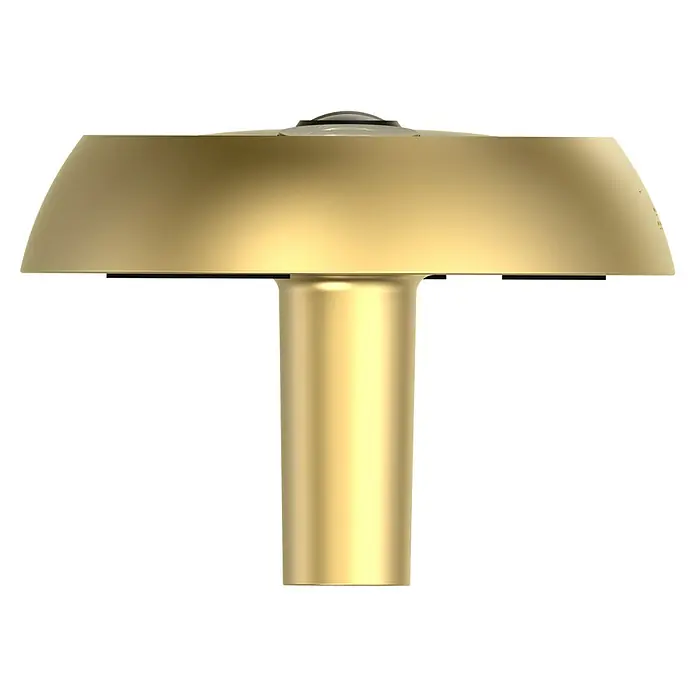 EZVIZ Mirilla digital DP2C - Oro - Primer plano de una lámpara de mesa dorada con pantalla de cúpula, creando un ambiente elegante y cálido.