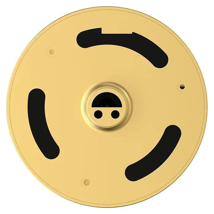 EZVIZ Mirilla digital DP2C - Oro - Primer plano de un soporte de techo redondo dorado con tres recortes negros y una cámara central.