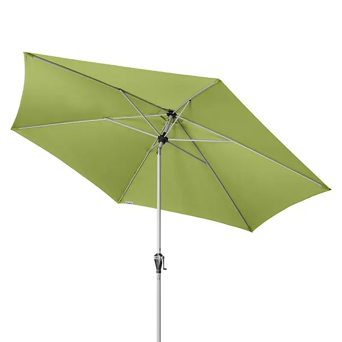 Doppler Active Marktschirm rund Auto Tilt - Fresh Green, Durchmesser Bespannung: 320 cm - Ein grüner rechteckiger Sonnenschirm mit silbernem Gestell, der Schatten spendet und vor Sonne schützt. Ideal für Garten, Terrasse oder Balkon.