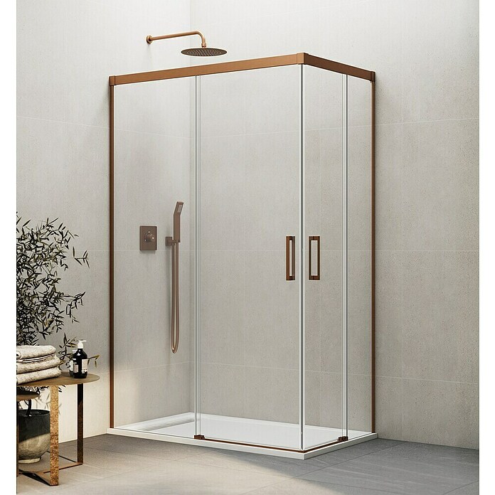 GME Mampara de ducha esquinera Basic Angular (L x An x Al: 75 x 80 x 196 cm, Vidrio transparente, Espesor: 6 mm, Cobre) | BAUHAUS