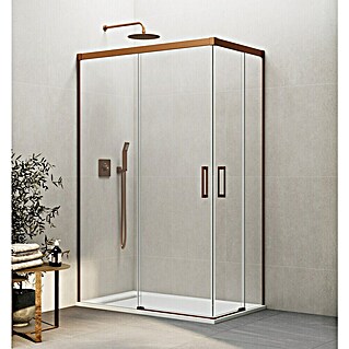 GME Mampara de ducha esquinera Basic Angular (L x An x Al: 100 x 135 x 196 cm, Vidrio transparente, Cobre)