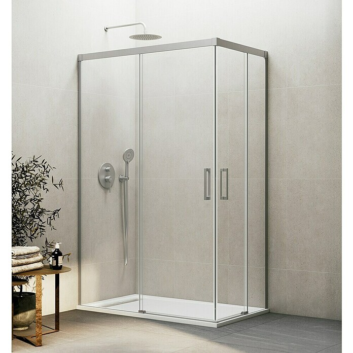 GME Mampara de ducha esquinera Basic Angular (L x An x Al: 80 x 90 x 196 cm, Vidrio transparente, Espesor: 6 mm, Nickel) | BAUHAUS