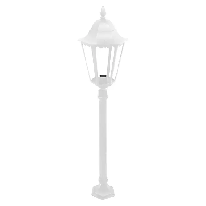 Panaled Vagg Lámpara de pie para exterior - Color del marco: Blanco, Sin bombillas - Farola blanca. La lámpara tiene una forma clásica con una parte superior decorativa y un poste delgado.