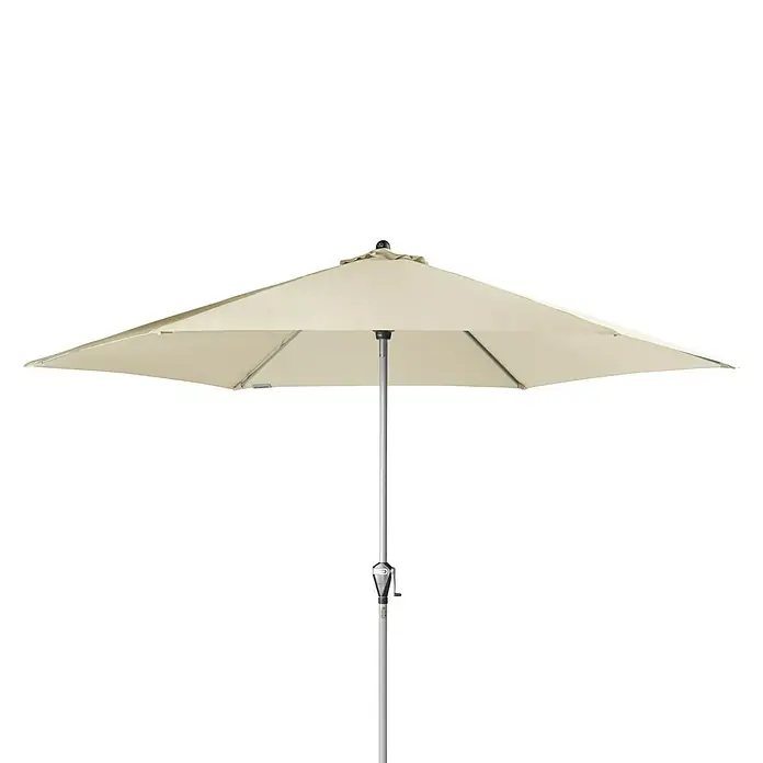 Doppler Active Marktschirm rund Auto Tilt - Natur, Durchmesser Bespannung: 320 cm - Nahaufnahme eines stilvollen Sonnenschirms mit einem robusten, silberfarbenen Mast, ideal für den Garten oder die Terrasse.