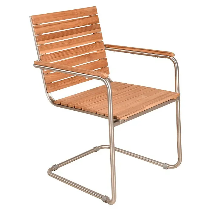 Garden Pleasure Gartensessel Freischwinger Denver - 2 Stk., Teakholz, Stapelbar, Natur, B x T x H: 55 x 60 x 86 cm - Ein moderner Holzstuhl mit Metallgestell. Bequemes Design für Innen und Außen, ideal für entspannte Stunden.